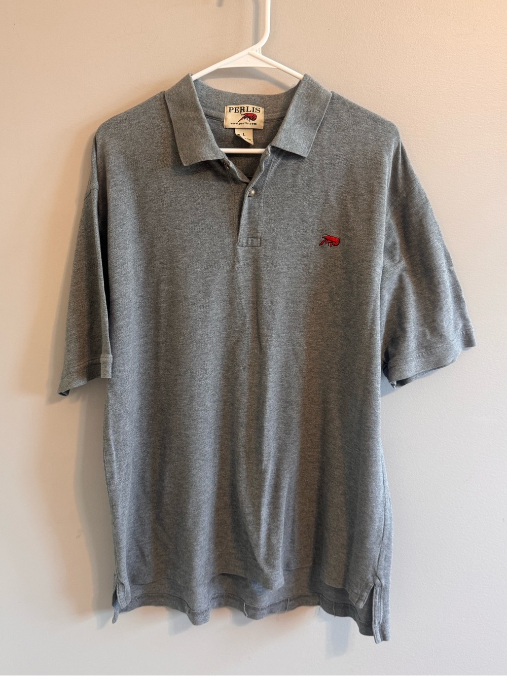 Perlis Gray Pima Cotton Lobster Logo Polo Shirt Men's Large